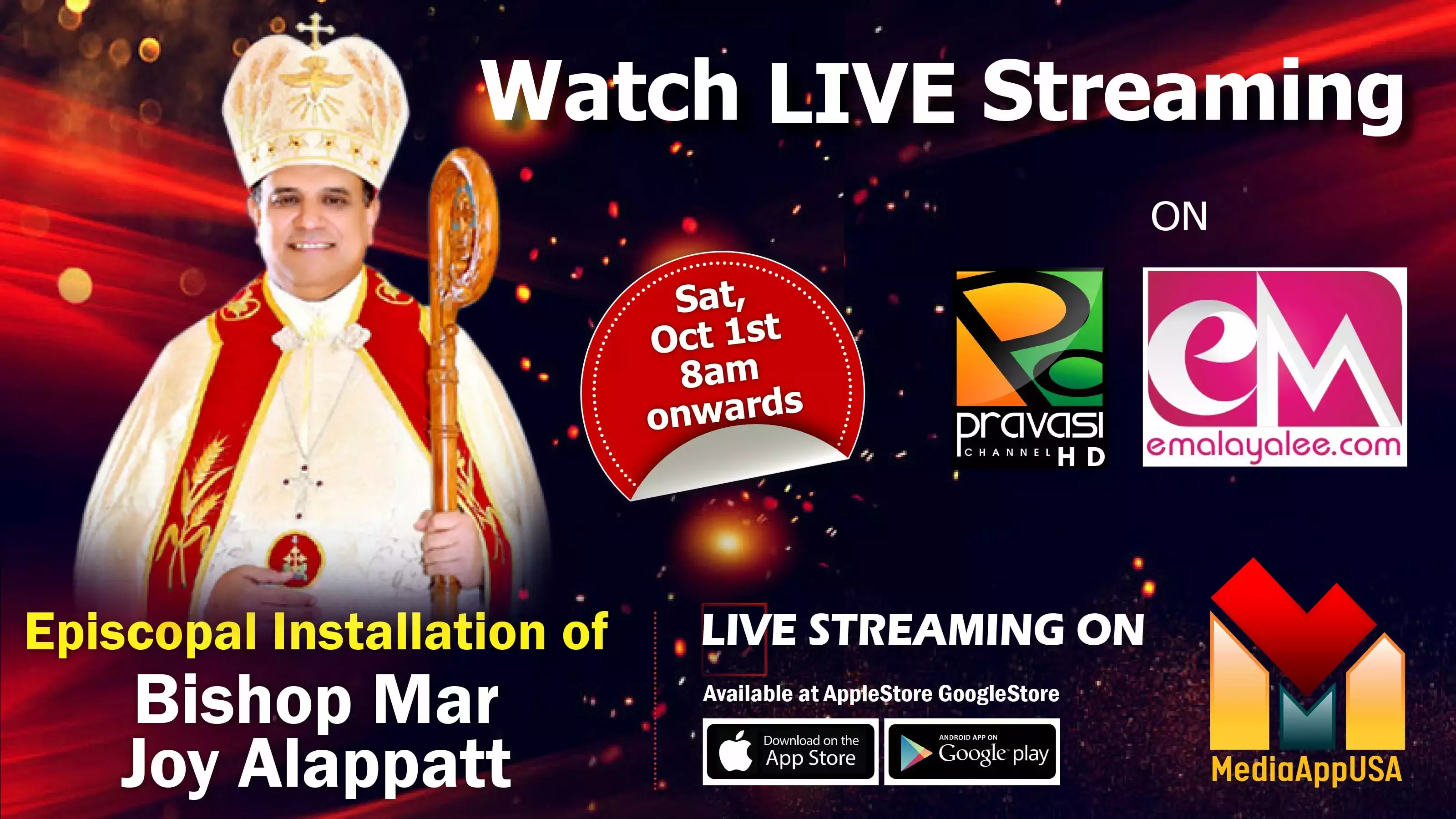 Episcopal Installation of Bishop Mar Joy Alappatt - Watch Live Streaming (Sat, Oct 1st 8am)